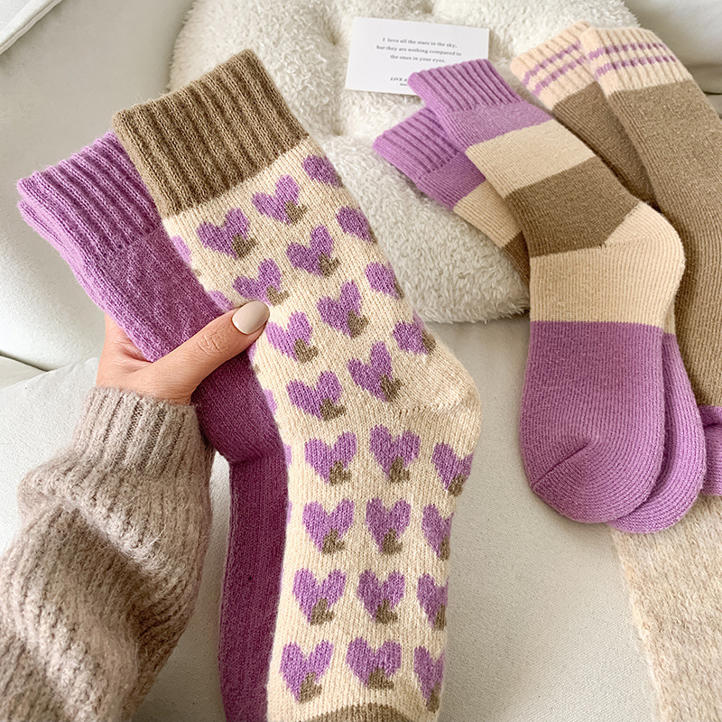 Ladies Warm Cashmere Socks Warm Towels Floor Socks Womens Purple Wool Socks